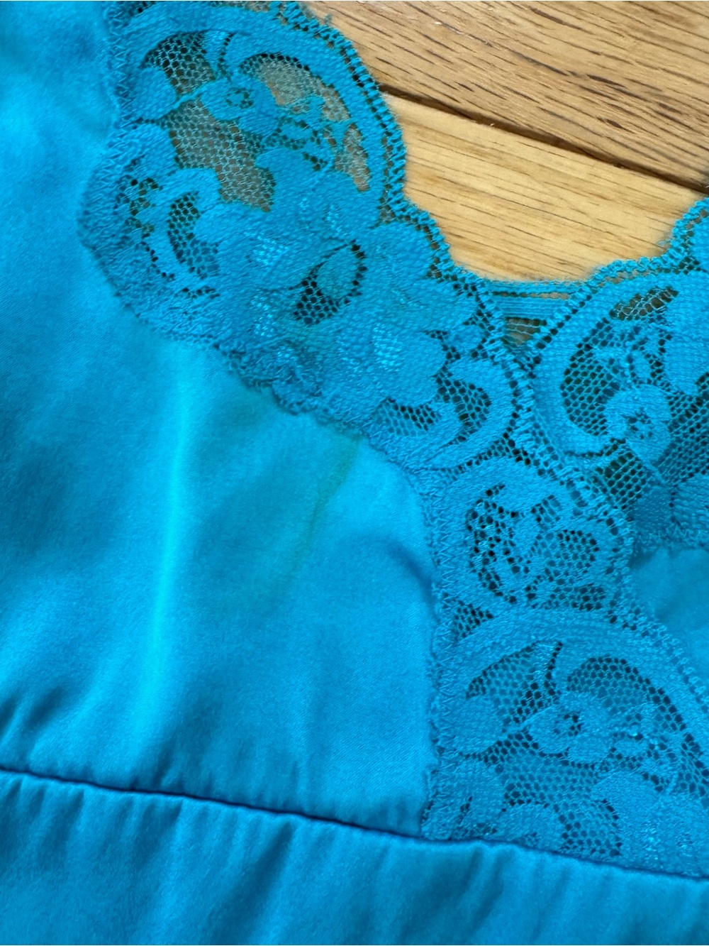 Vintage Turquoise Silk Lace Cami Top Babydoll Y2K Lingerie Style - Picture 3 of 6